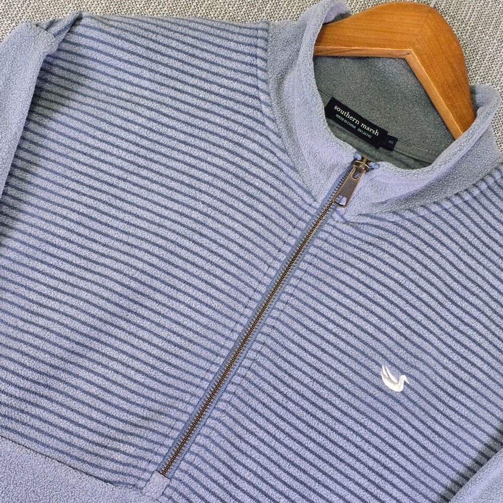 Southern Marsh Pullover Mens M Blue Striped Fleece Half Zip Jacket Medium